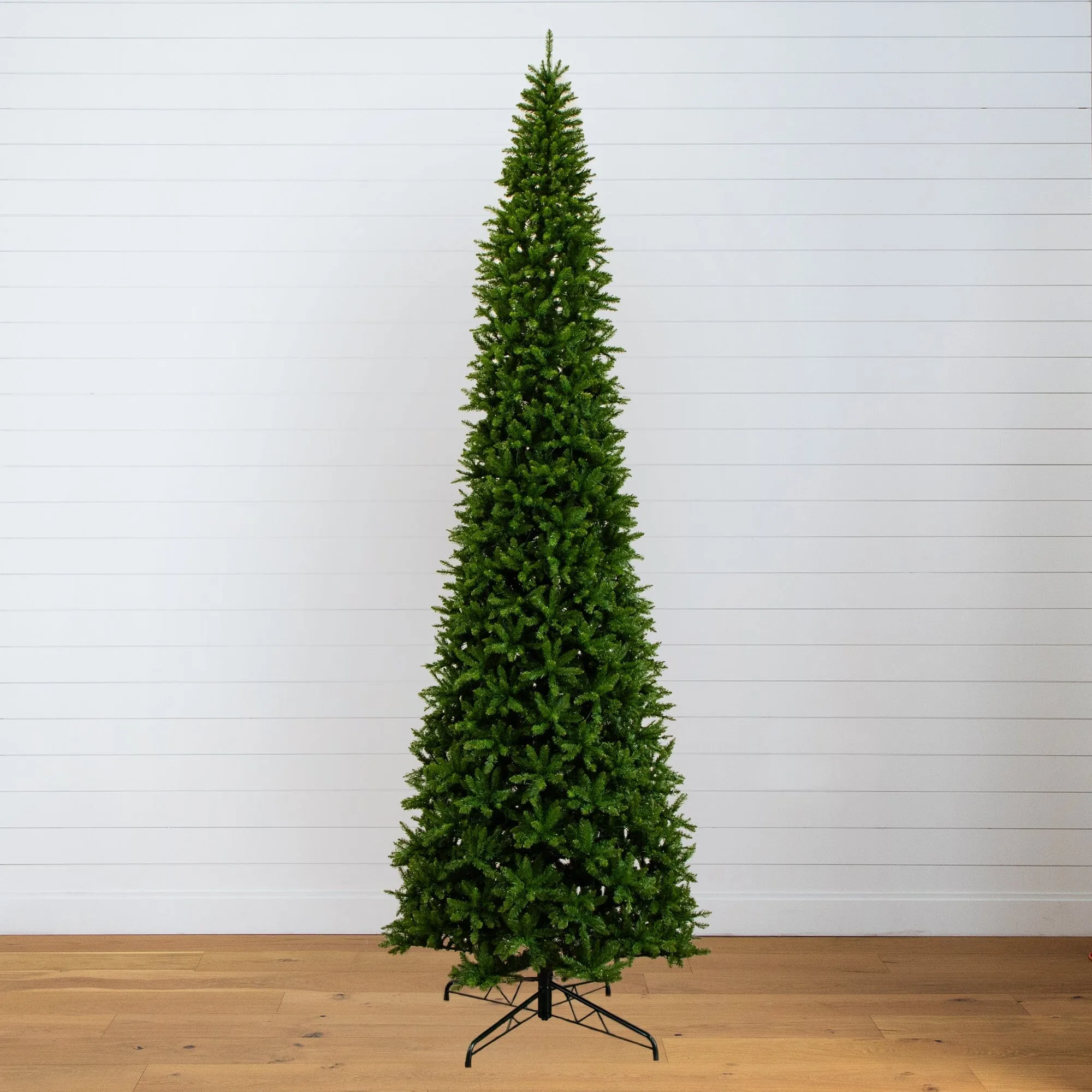 15’ Artificial Slim Green Mountain Pine Christmas Tree with 1900 Warm White LED Lights