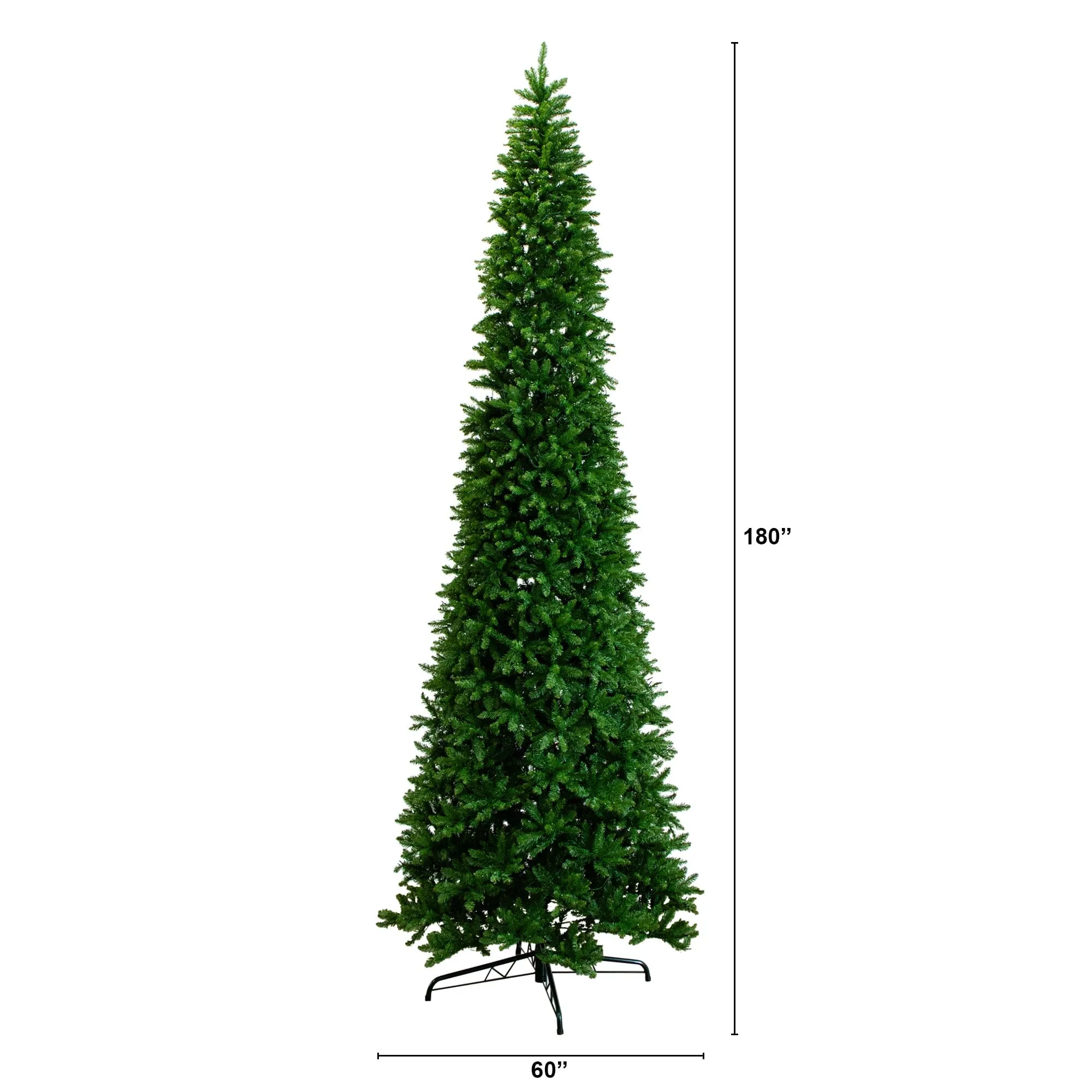 15’ Artificial Slim Green Mountain Pine Christmas Tree with 1900 Warm White LED Lights