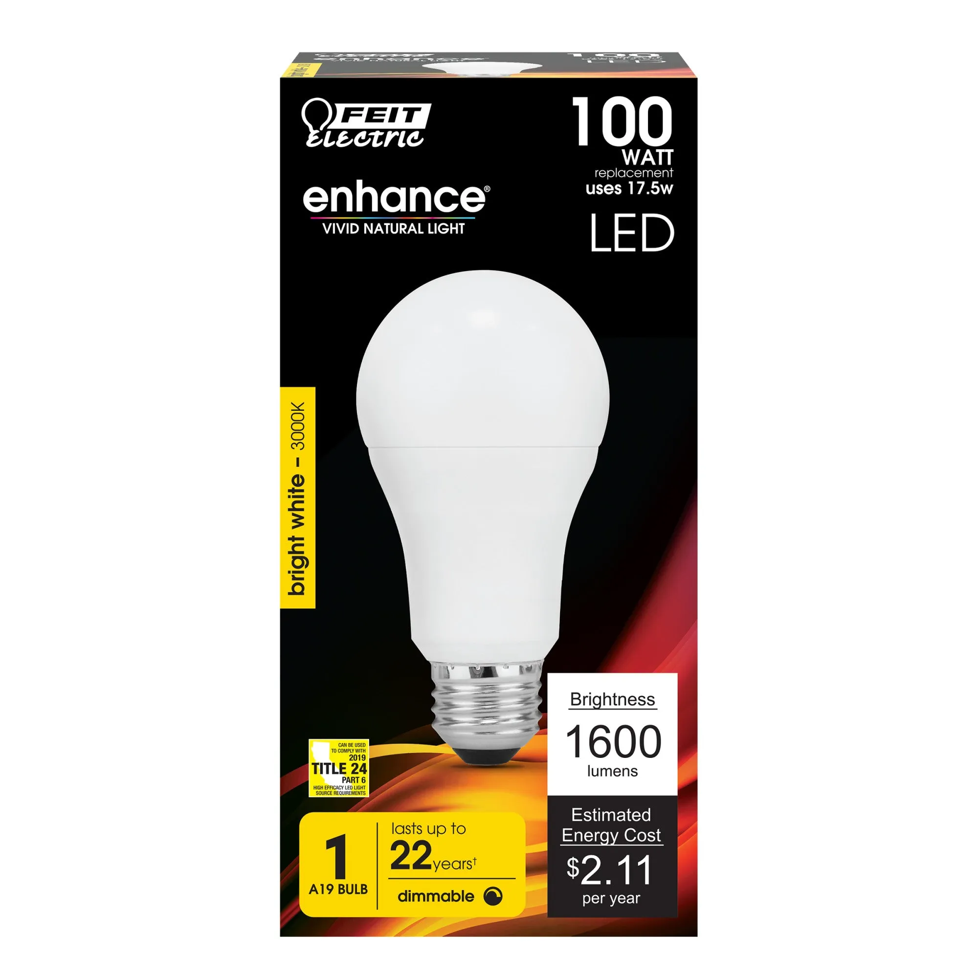 17.5W (100W Replacement) Bright White (3000K) A19 (E26 Base) Dimmable Enhance LED