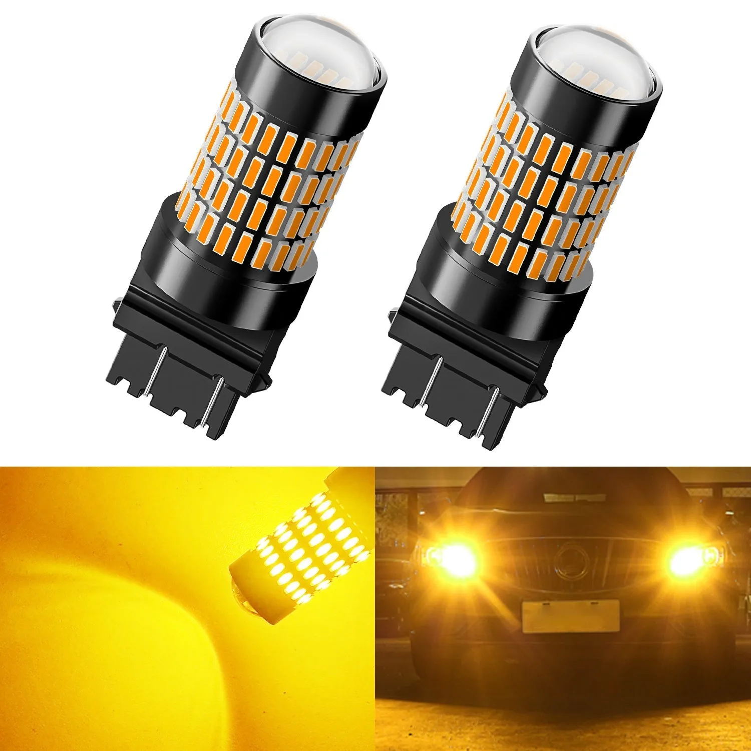 3157 LED Bulb Amber for Turn Signal Lights 400% Brighter 102-SMD Chipsets with Projector for Blinker Turn Signal Side Marker Lights, Pack of 2