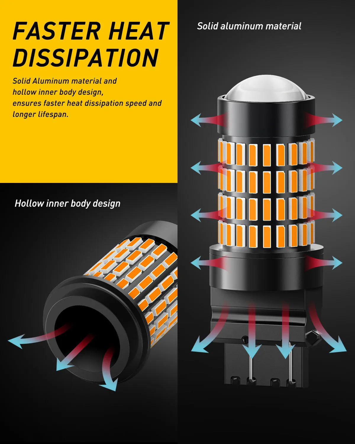 3157 LED Bulb Amber for Turn Signal Lights 400% Brighter 102-SMD Chipsets with Projector for Blinker Turn Signal Side Marker Lights, Pack of 2