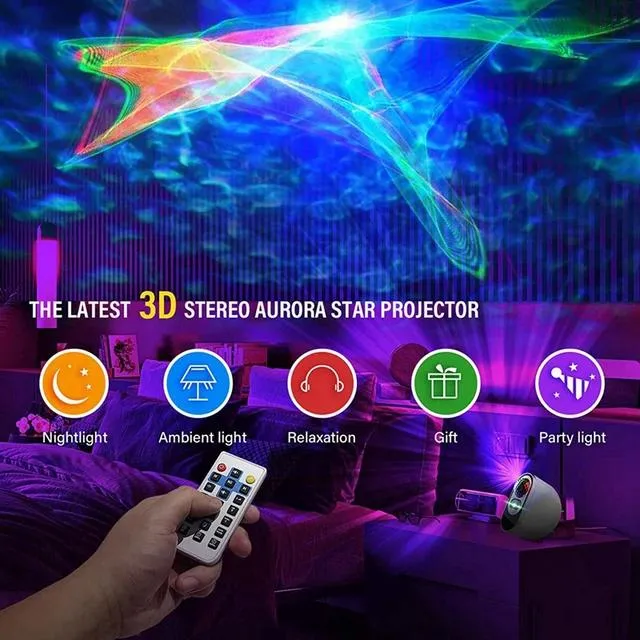 3D Stereo Galaxy Projector Sky with Remote Control, Bluetooth Music Speaker