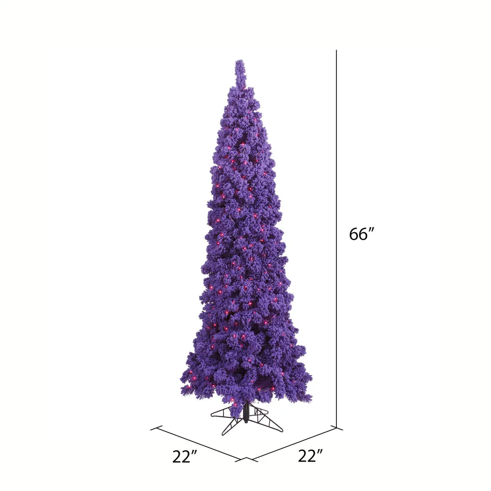 5.5' Flocked Purple Pencil Fir Artificial Christmas Tree Purple Dura-lit LED