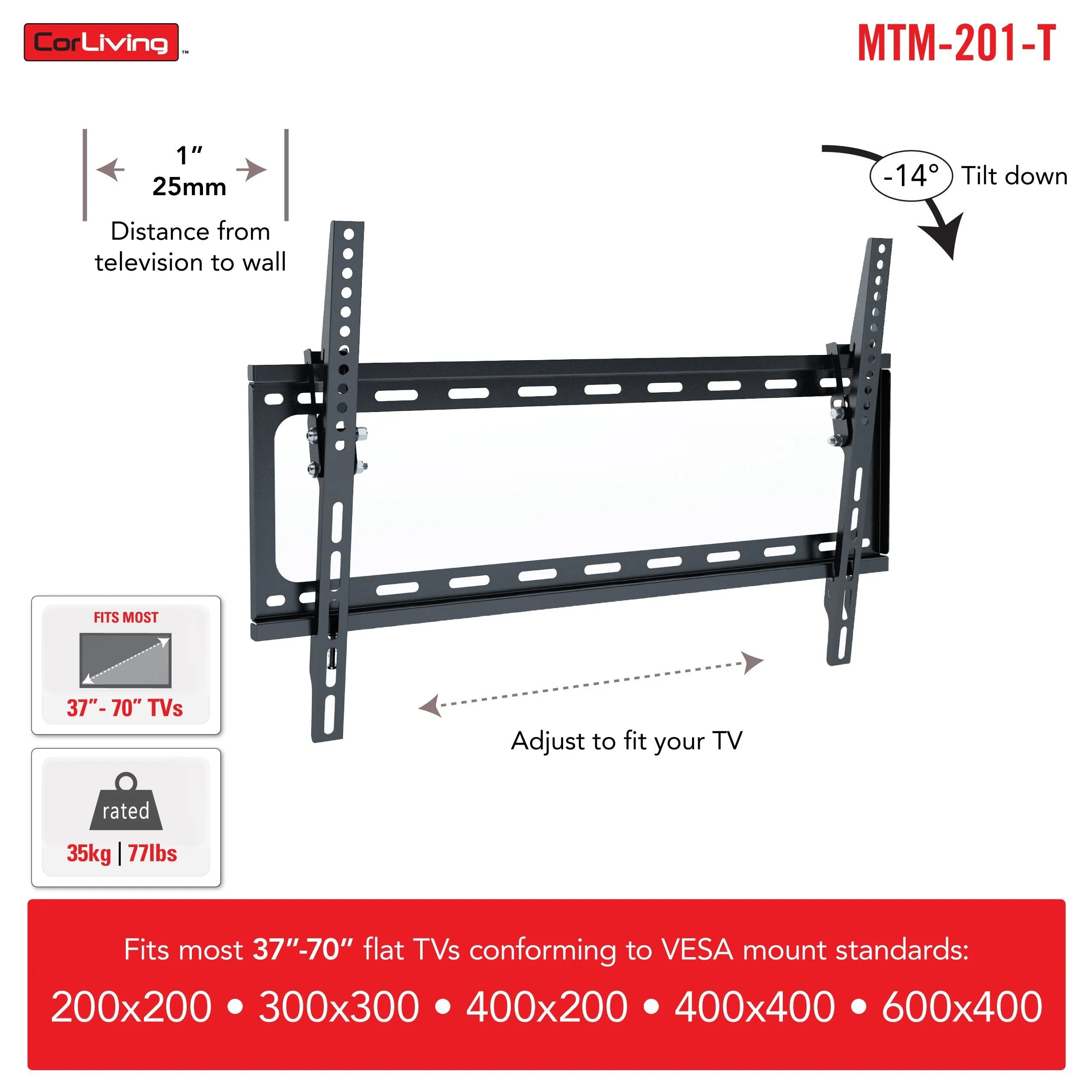 70 inch TV Wall Mount, 37" - 70" TVs