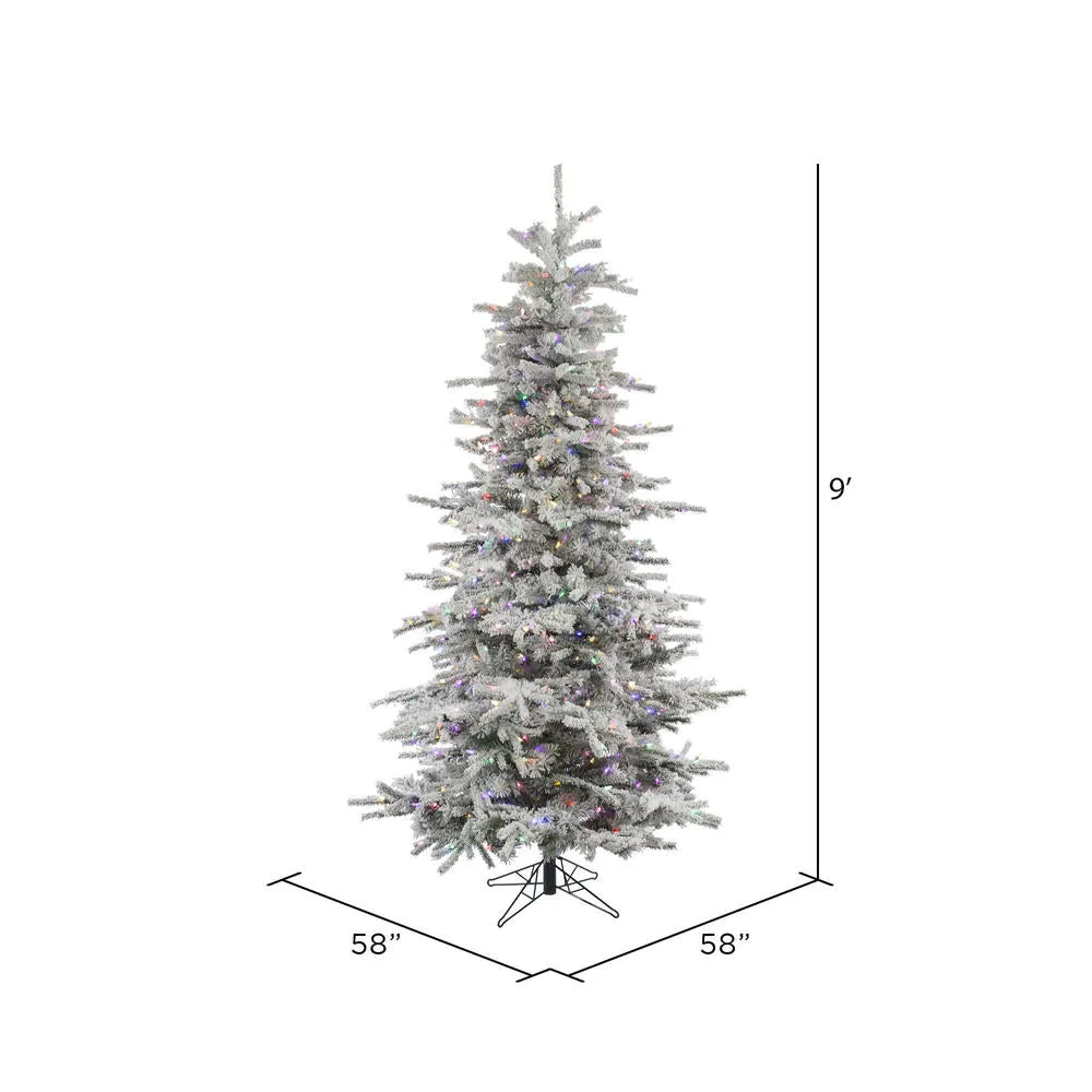 8.5' Flocked Sierra Fir Slim Artificial Xmas Tree Colored LED Dura-Lit lights