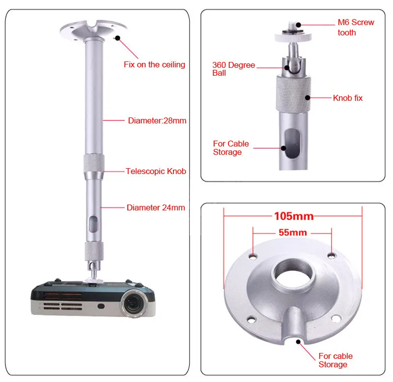 Aluminum Alloy Mini LED DLP Projector Ceiling Mount Bracket