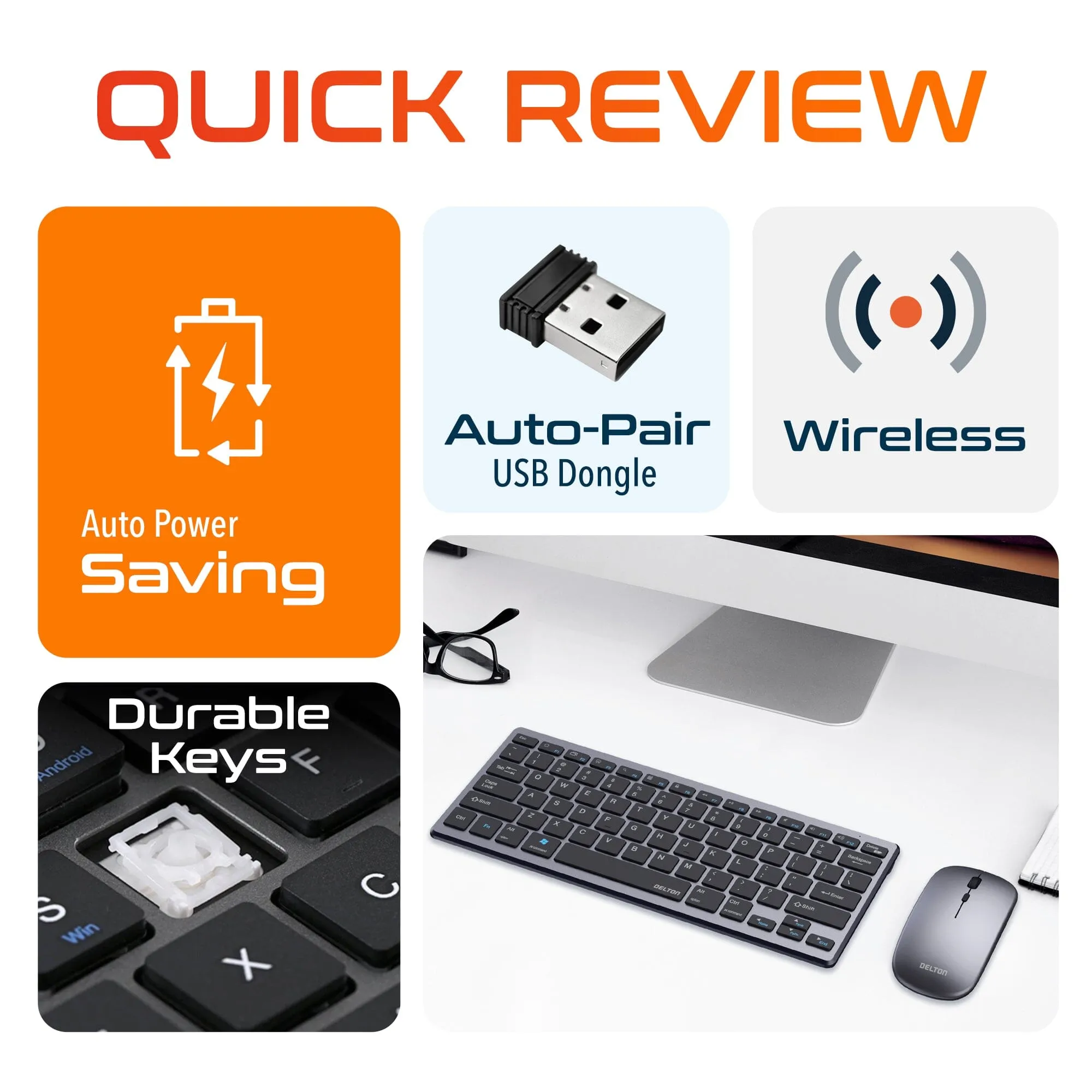 Delton N35 Wireless Keyboard and Mouse, Bluetooth Keyboard Mouse Combo Auto Pair USB Dongle