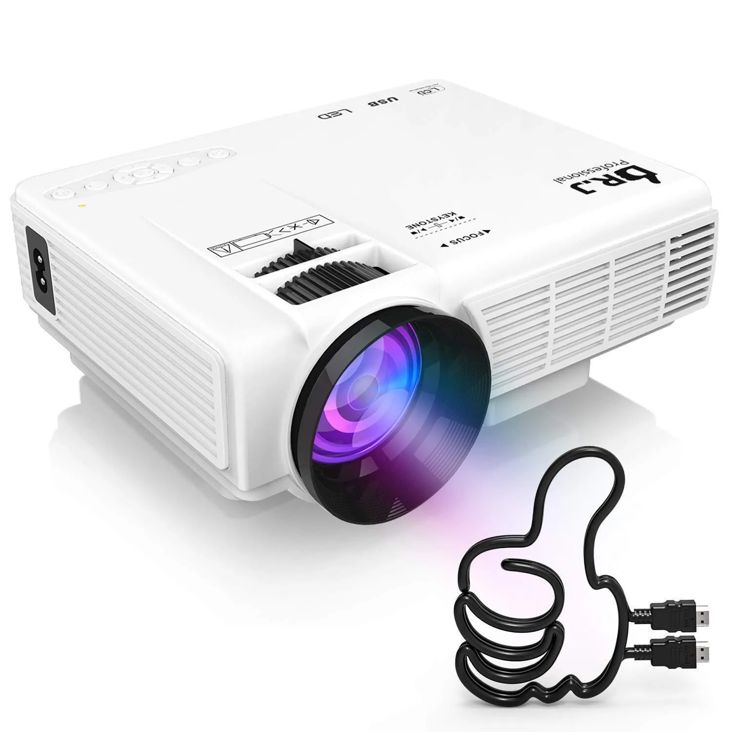 DR. J Professional HI-04 1080P Supported 4Inch Mini Projector with 170" Display - 40,000 Hours LED Full HD Video Projector, Compatible with HDMI,USB,SD (Latest Upgrade)