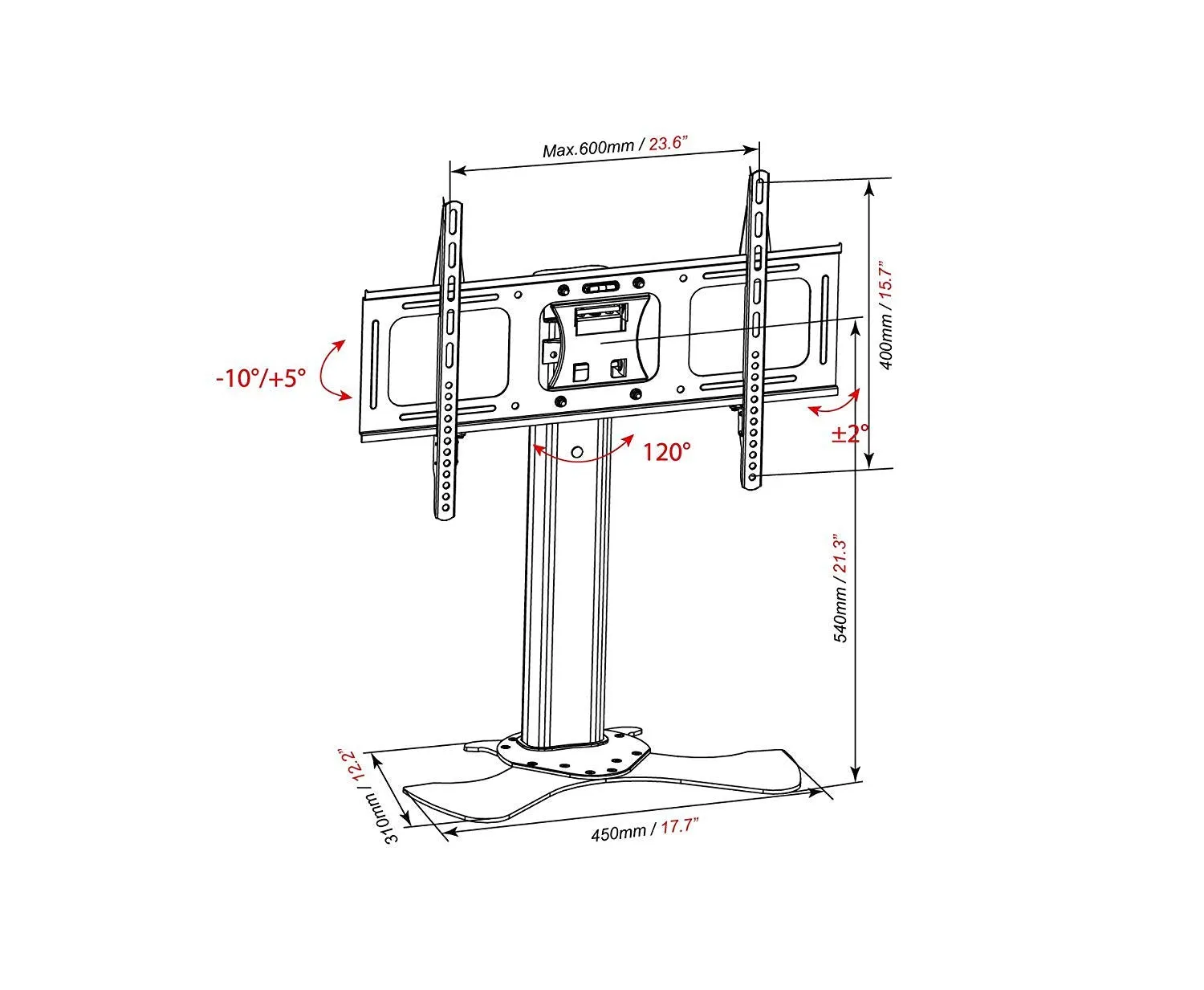 Duronic TV Wall Mount Stand TVS1D1 Tabletop | Standing Mount for 37”-65” Flat Screen Television | Tilting -10°/ 5° | VESA Up to 600x400 | Strong Heavy Duty | Max. 68kg Capacity