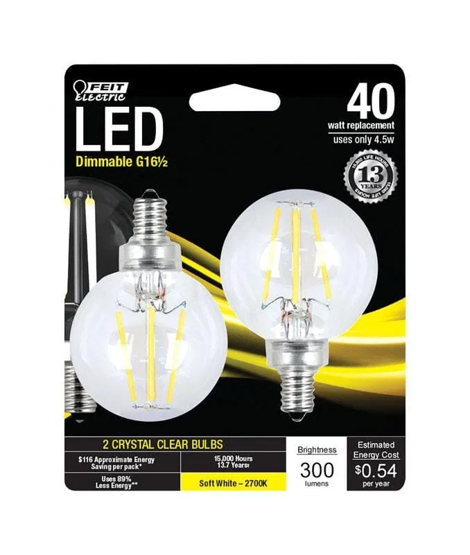 FEIT Electric  G16.5  E12 (Candelabra)  LED Bulb  Soft White  40 Watt