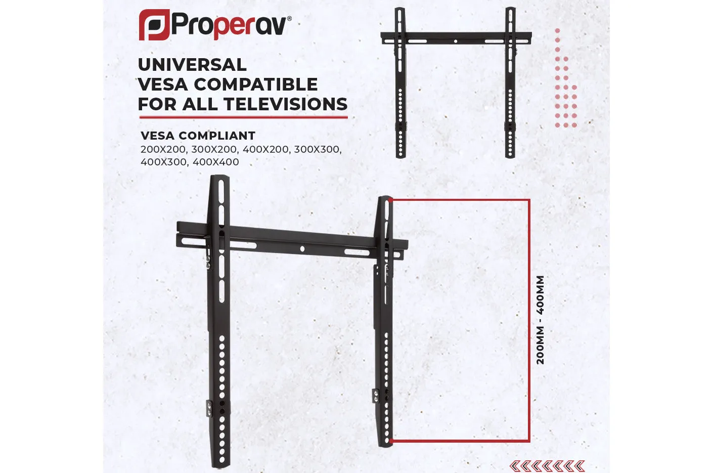 Fixed Flat Wall TV Bracket 32'' 37" 40" 43" 46" 50" 55'' VESA Max 400x400 Black