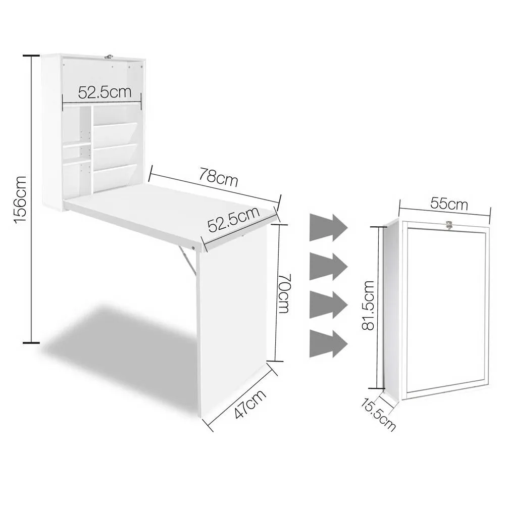 Foldable Wall Desk with Shelves, Sturdy, Adjustable - Artiss