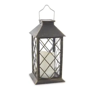 Gold & Black LED Candle Lantern: Solar Powered, 5.5 X 10.8 Inches