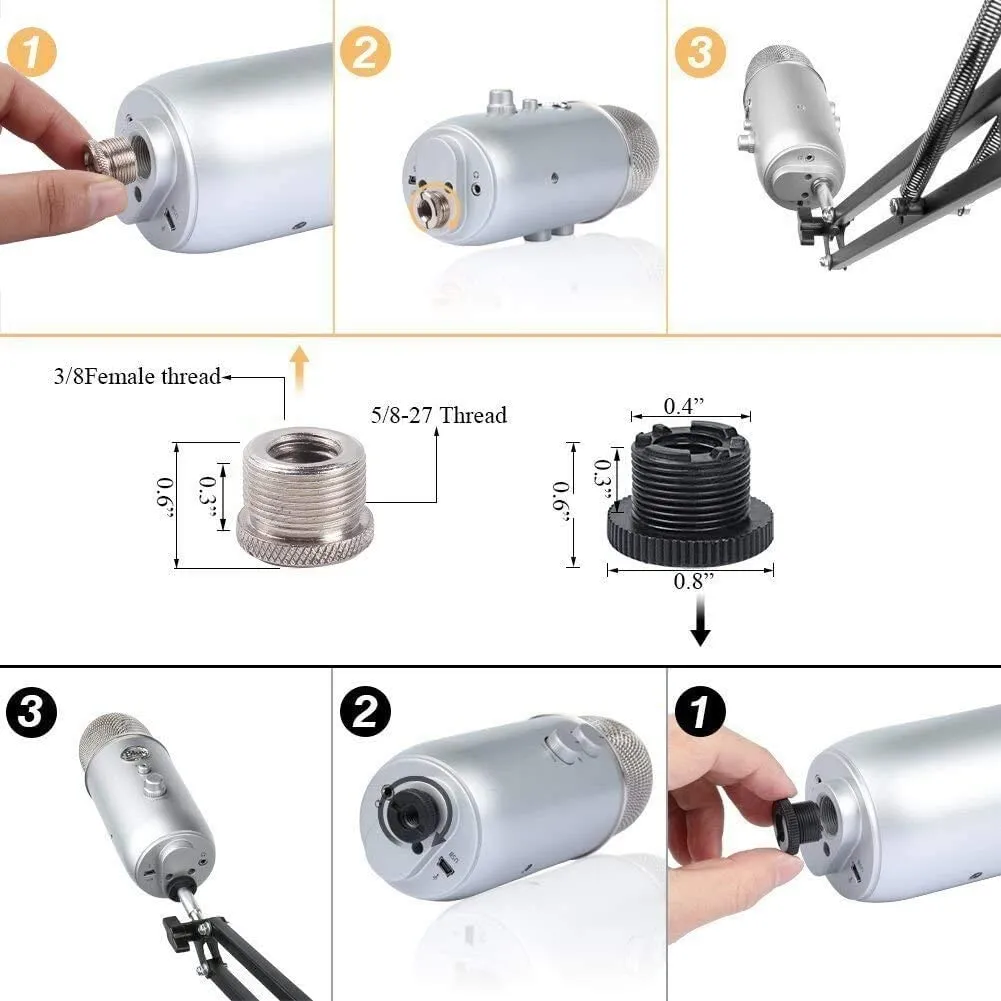 HAUEA Upgrade Adjustable Microphone Stand ,Desk Mic Scissor Arm Stand ,Table Mounting Clamp, Screw Adapter ,Snowball and Other Microphone