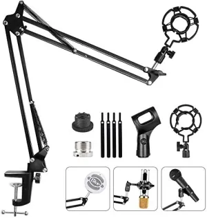 HAUEA Upgrade Adjustable Microphone Stand ,Desk Mic Scissor Arm Stand ,Table Mounting Clamp, Screw Adapter ,Snowball and Other Microphone