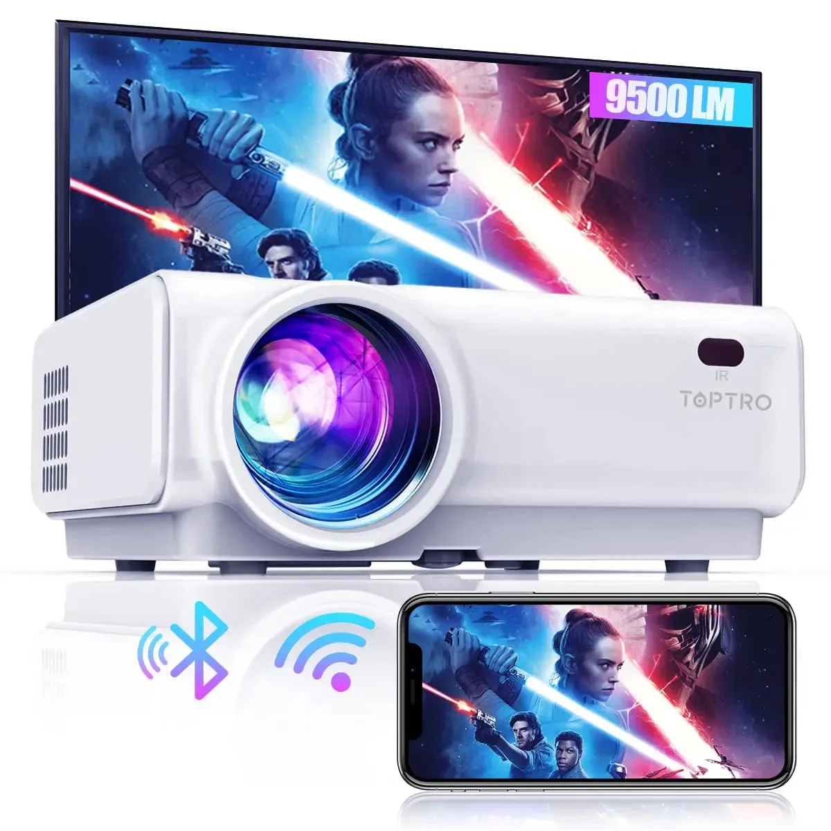 Projector Lumens WiFi Bluetooth Projector Support 1080P Video Projector Portable