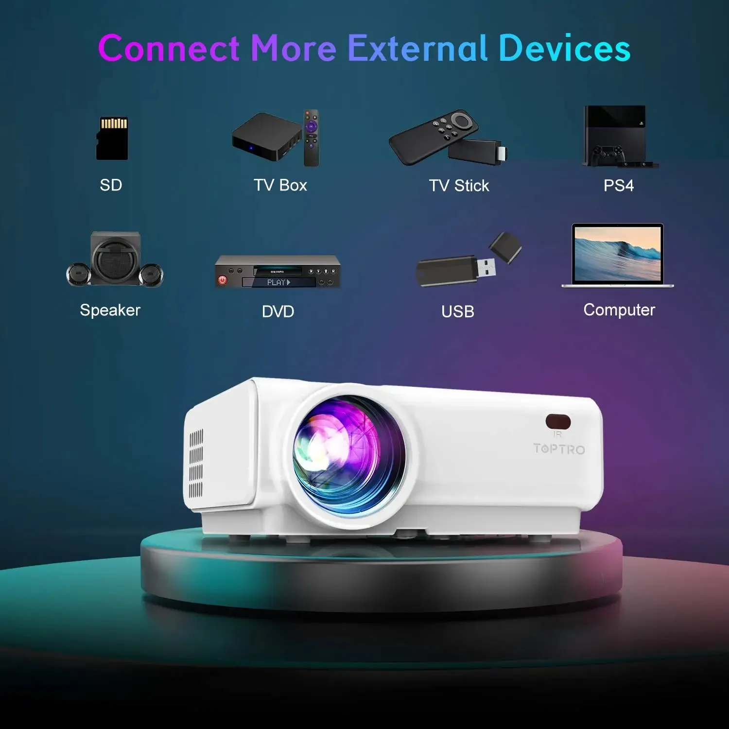 Projector Lumens WiFi Bluetooth Projector Support 1080P Video Projector Portable