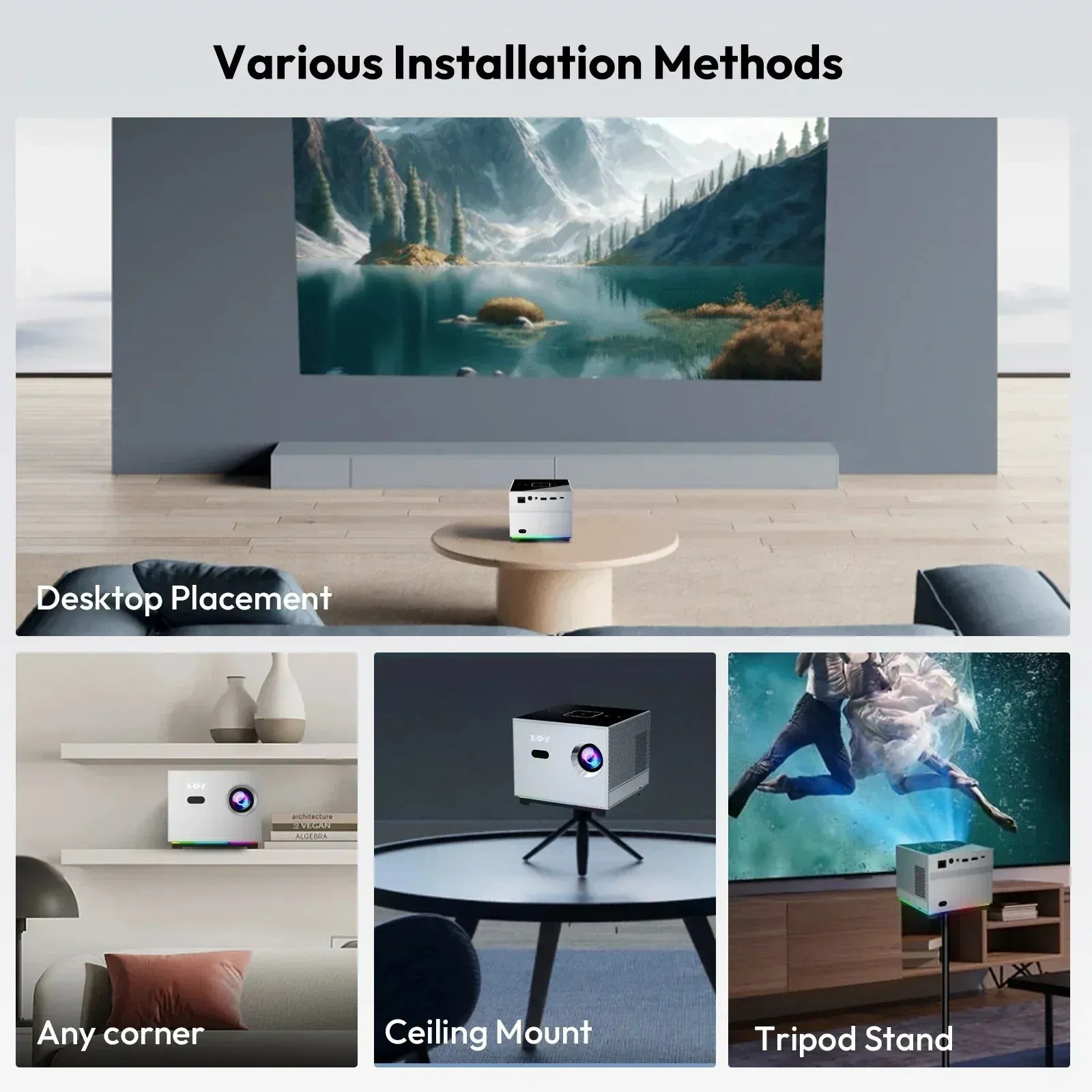 Smart projector XGODY 4K 10000LM HD Projector LED 5G WiFi Bluetooth HDMI USB Smart Android Office Home Theater