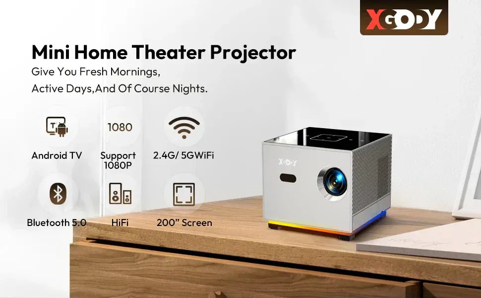 Smart projector XGODY 4K 10000LM HD Projector LED 5G WiFi Bluetooth HDMI USB Smart Android Office Home Theater