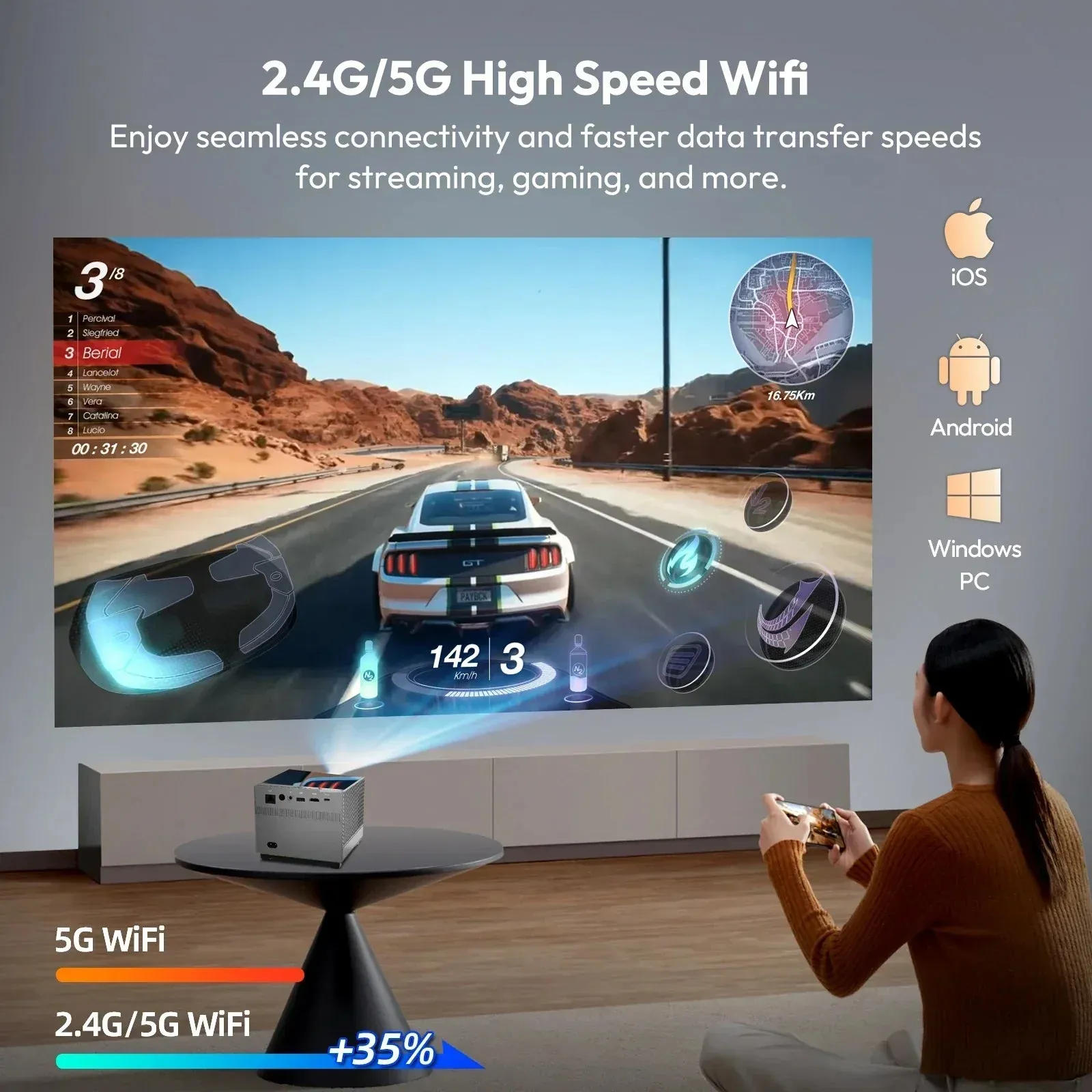 Smart projector XGODY 4K 10000LM HD Projector LED 5G WiFi Bluetooth HDMI USB Smart Android Office Home Theater