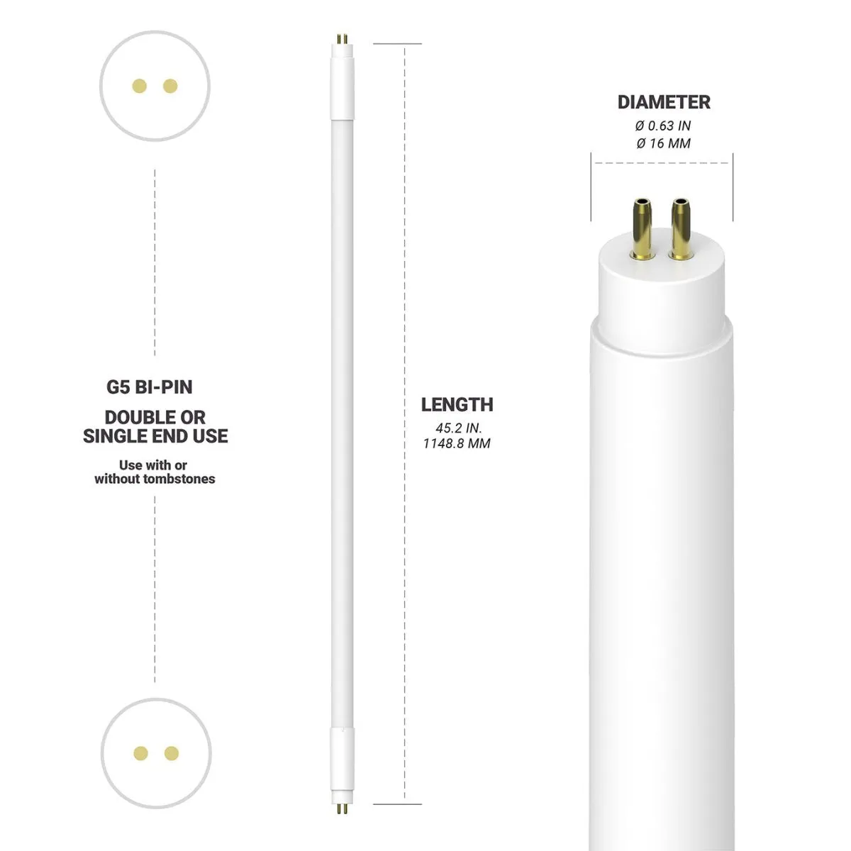 T5 LED Tube Lights 4FT - 5000K - Type A&B - Plug and Play or Ballast Bypass - 24W - 3200LM - Double Ended - 30 Pack