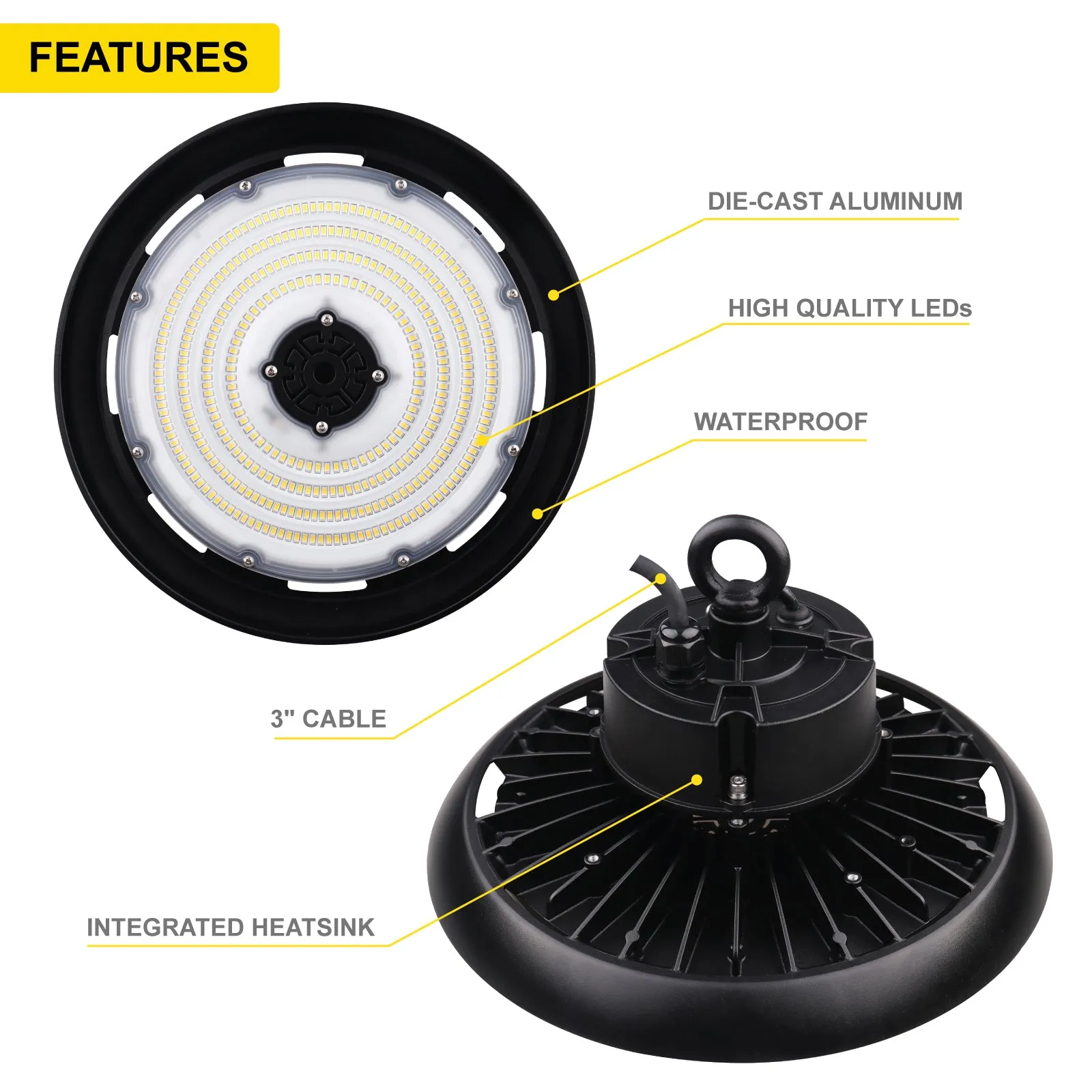 UFO LED High Bay Light 240W Round Industrial Warehouse LED Lighting - 0-10V Dimmable - 120-277V - 5000K Daylight - 35000LM