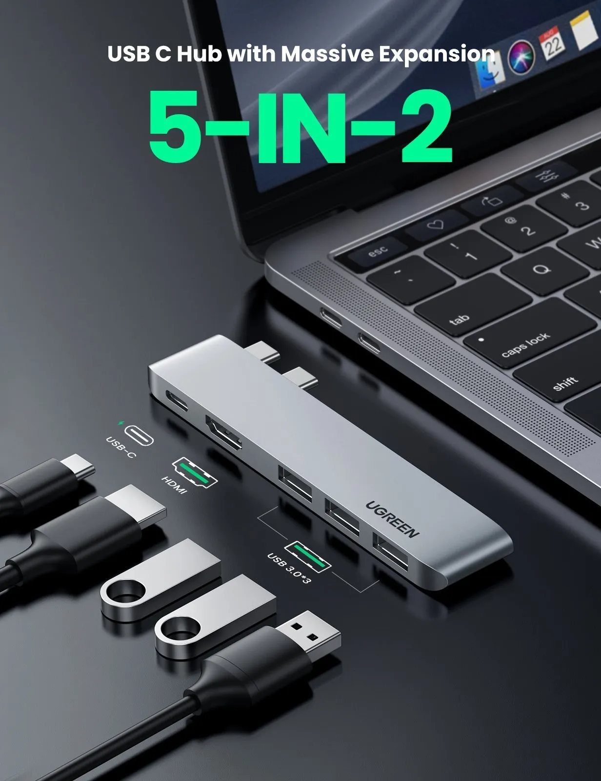 UGREEN 5-in-2 USB C Hub for MacBook Pro/Air