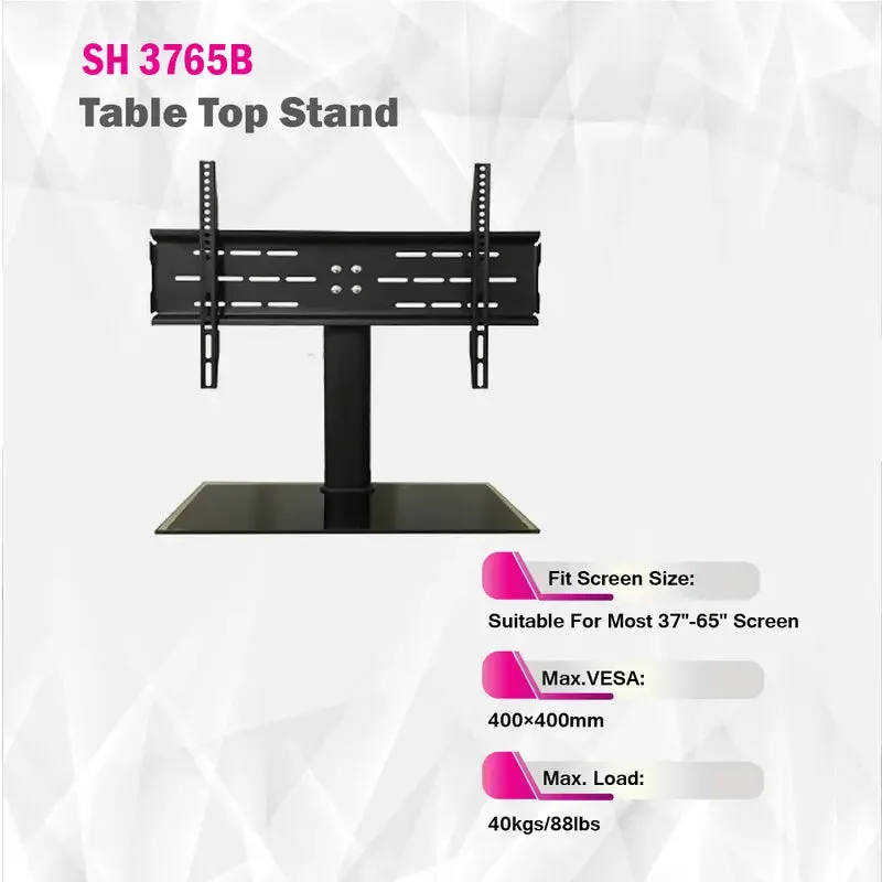 Universal Tabletop TV Stand With Glass Base - SH 3765B (Fits Most 37″-65″ Screen, Weight Capacity 40kg)